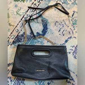 Michael Kors Black Leather Rosalie Clutch crossbody